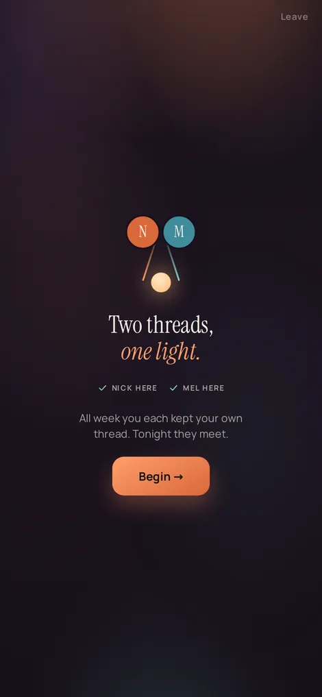 Linnet meeting screen — the guided, in-person reveal, gratitude first.